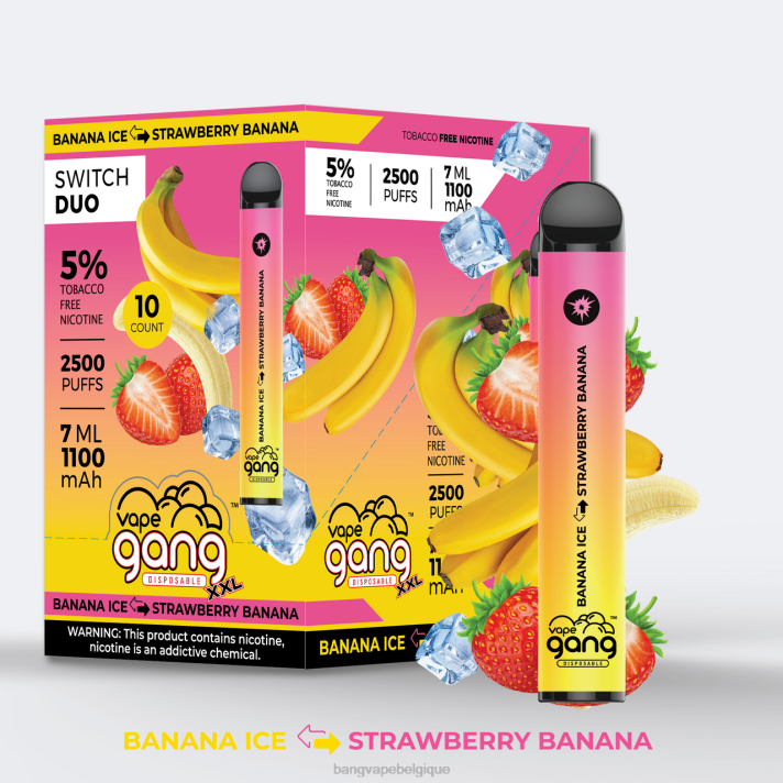 Vape Gang Switch Duo 2 saveurs (boîte de 10) - D4XL40 Vape Gang Disposables glace à la banane - banane fraise