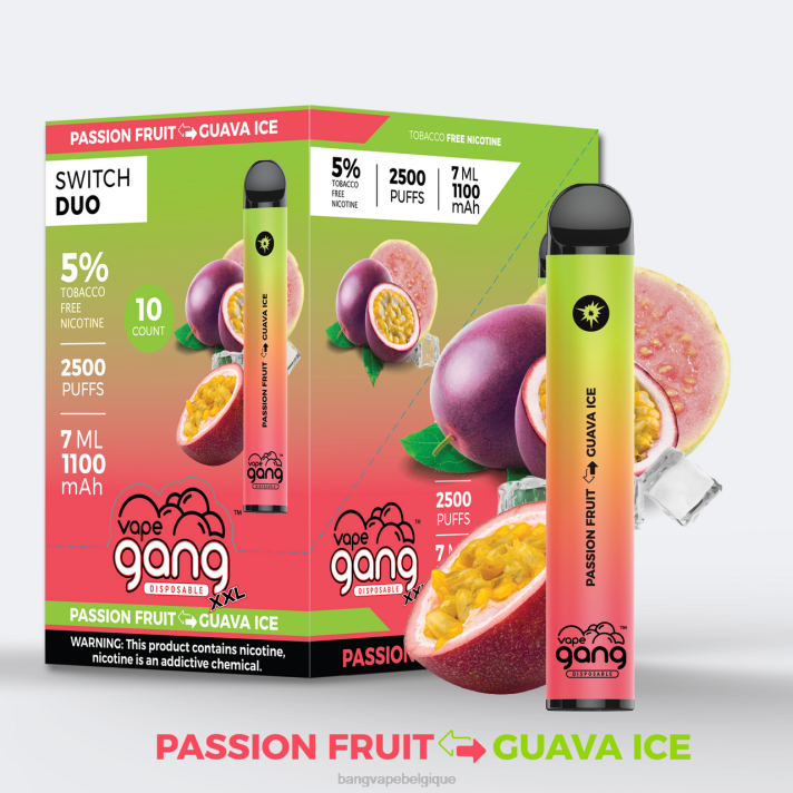 Vape Gang Switch Duo 2 saveurs (boîte de 10) - D4XL44 Vape Gang Shop fruit de la passion - glace à la goyave