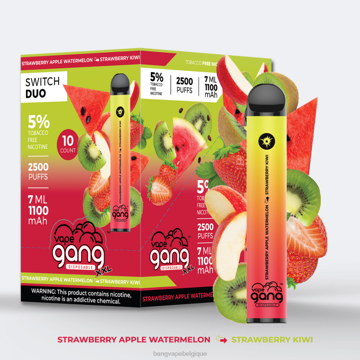 Vape Gang Switch Duo 2 saveurs (boîte de 10) - D4XL45 Gang Vape Price fraise pomme pastèque - fraise kiwi