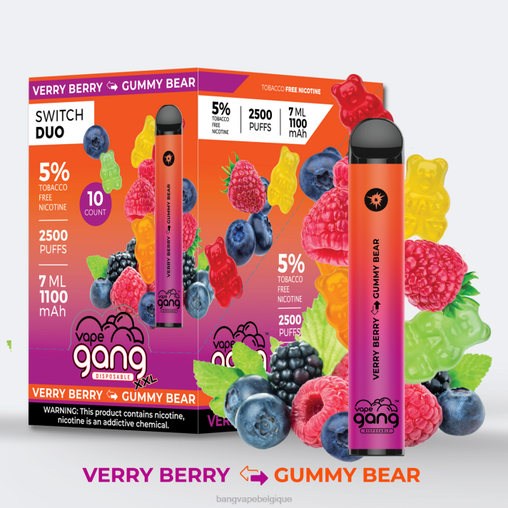 Vape Gang Switch Duo 2 saveurs (boîte de 10) - D4XL45 Gang Vape Price fraise pomme pastèque - fraise kiwi