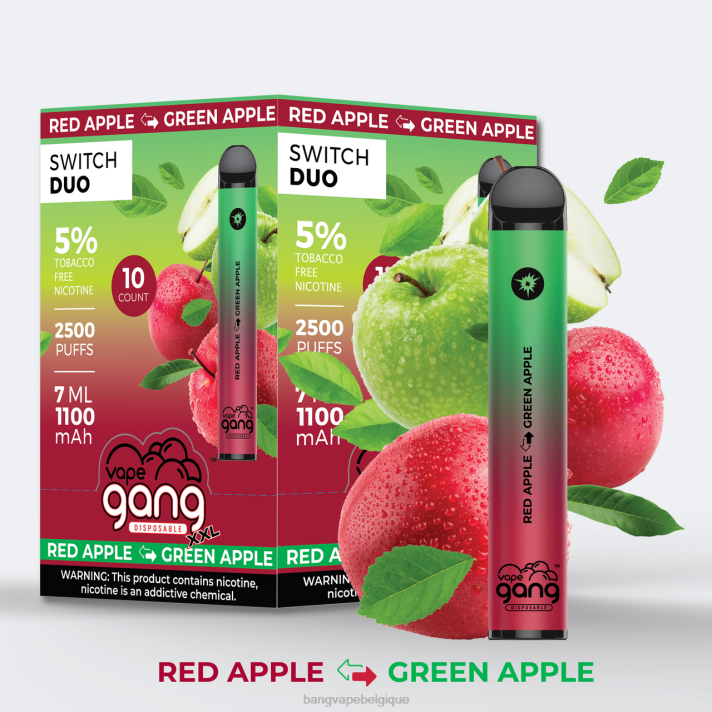 Vape Gang Switch Duo 2 saveurs (boîte de 10) - D4XL45 Gang Vape Price fraise pomme pastèque - fraise kiwi