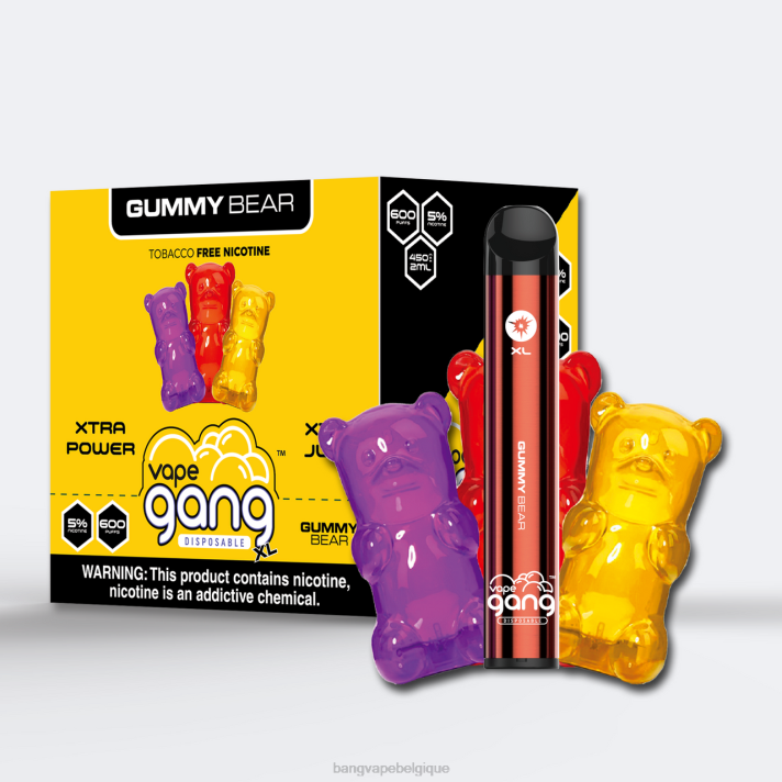 Vape Gang XL vapes jetables 600 bouffées (boîte de 10) - D4XL64 Bang Vape Belgique ours gommeux
